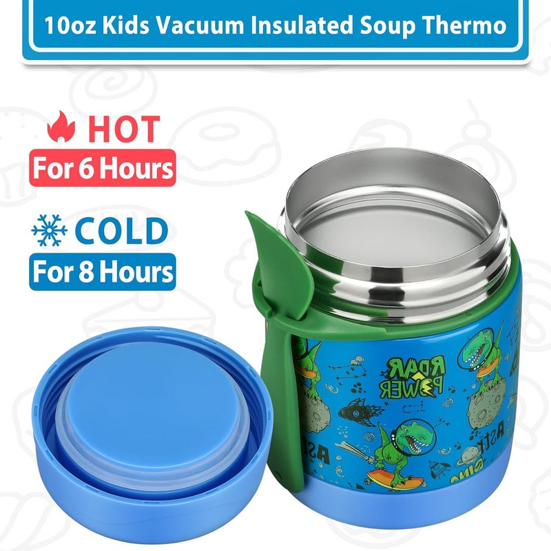 Howeemo 10oz Soup Thermo for Hot Food Kids,Lunch Thermo Kids Food Jar with Spoon Hot Insulated Food Containers,Leak Proof Stainless Steel Wide Mouth Lunch Food Thermo Jar for School(Blue-Dinosaur) - Image 4